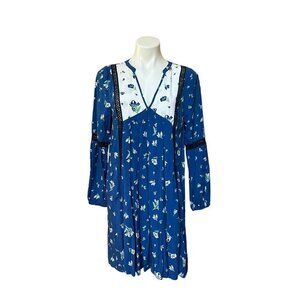 Retro 70s Matilda Jane Blue Floral Cottagecore Long Sleeve Dress Medium